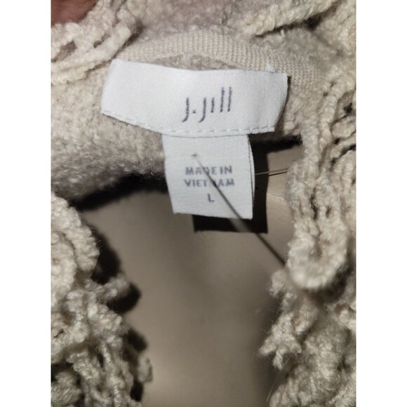 J.Jill NEW Open Front Fringe Trim Cardigan Sweater L Beige grandmacore momcore - Picture 6 of 9